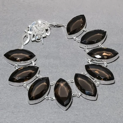 Faceted Smoky Quartz Marquise Shape Gemstone Ethnic Jewelry Necklace 18" SR 1298 - Image 1 of 4