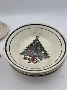 Stoneware Bowl With Christmas Tree Motif ~set Of 4 - Picture 1 of 9