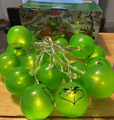 Dr Seuss The Grinch Who Stole Christmas Grinch Face Ball Battery String Lights - Image 1 of 4