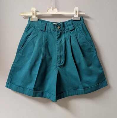 Pantalones Cortos Mamá Vintage Años 80 Verde Azulado Cintura Alta Puños XS Jake O's Sin Usar  Foto 1 de 4