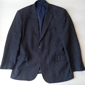 M&S Men's Tweed Jacket Woven by Moon Windowpane - Navy Blue - Size 44 Short - Picture 1 of 13