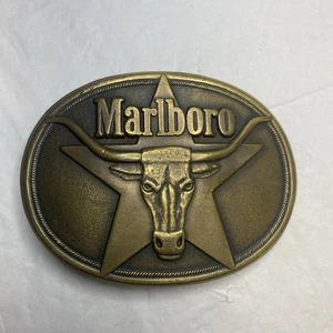 Fibbia per cintura in ottone massiccio Marlboro vintage 1987 Philip Morris - Foto 1 di 11