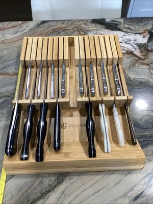 Utoplike In-drawer Knife Block Bamboo Organizer Large Hold 16 Knives + Sharpener - Image 1 of 4