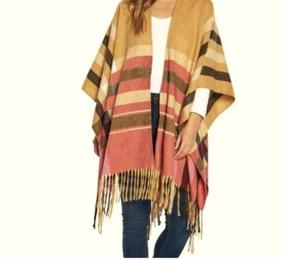 Woolrich Poncho Shawl Cape Blanket Wrap with Fringe One Size Western Casual Boho - Image 1 of 4