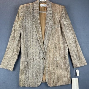 VTG Ellen Tracy 100% Silk Jacket Blazer Sz 8 NWT Gold Tan Lined Metallic Classy - Picture 1 of 15