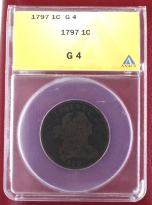 1797 Draped Bust US Large Cent Coin ANACS Graded G 4 - Image 1 of 4
