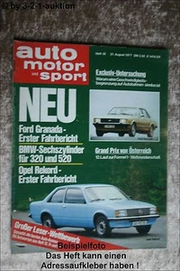 AMS AUTO MOTOR SPORT 18/77 TRIUMPH SPITFIRE HARLEY SUPER GLIDE FORD OPEL - Foto 1 di 1