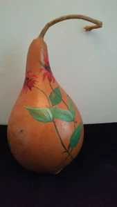 Rare Artisan Hand Painted Gourd w/ Red Bergamot Labiatae Flower signed Krickett - Picture 1 of 7