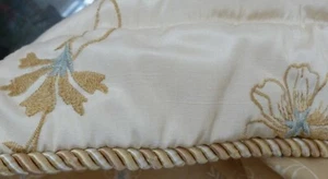 Embroidered Floral CROSCILL HOME Pillow SHAM Satiny Ivory, Gold Periwinkle 27X21 - Picture 1 of 6
