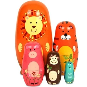 Wooden Nesting Dolls Animals Pattern Stacking Dolls Decor Crafts - Picture 1 of 12