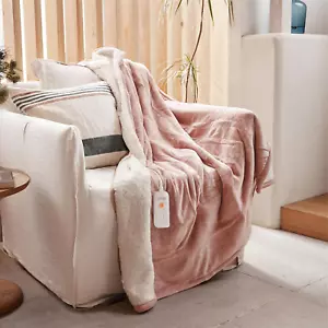 Heated Blanket Electric Throw 50''X60''- Soft Silky Plush Electric Blanket with - Picture 1 of 7