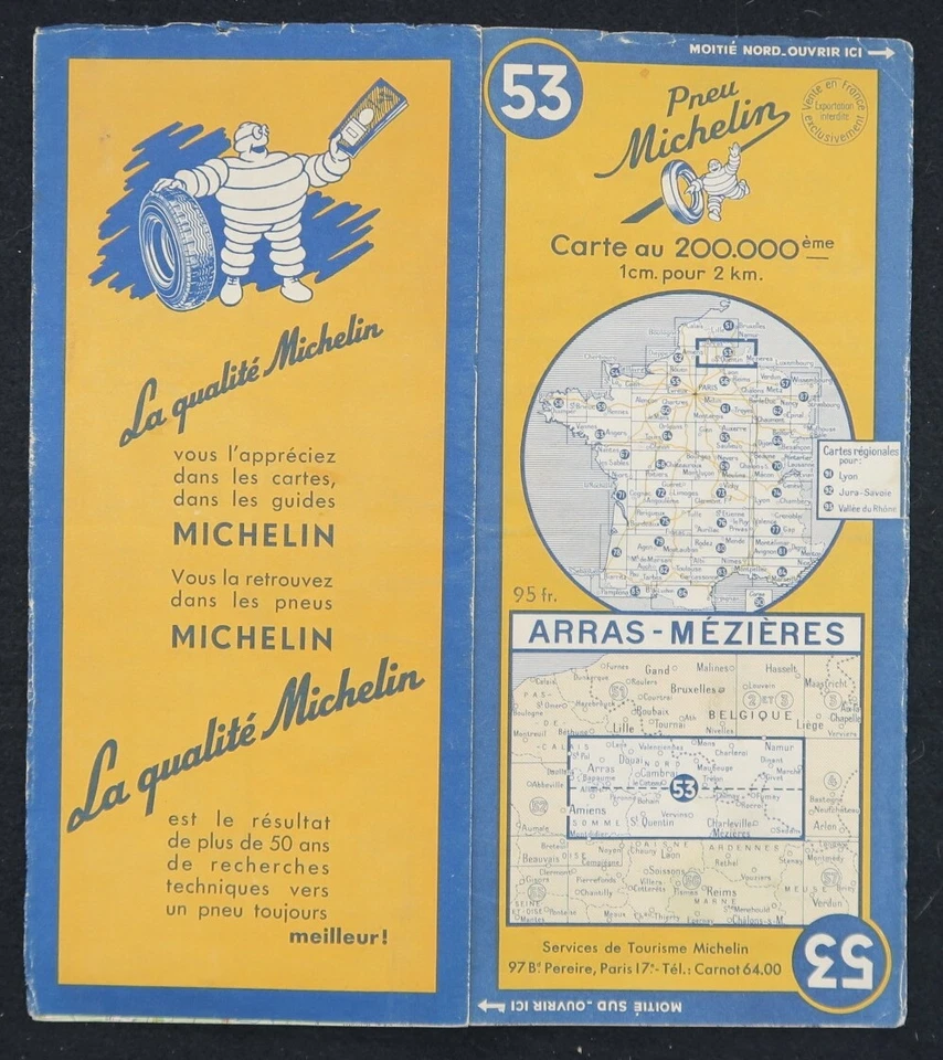 Tarjeta MICHELIN 53 ARR MEZERES 1951 Guía Bibendum neumáticos mapa - Imagen 1 de 1