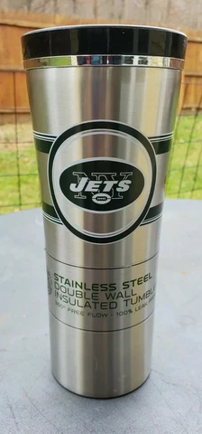 NFL New York Jets 16 oz Stainless Steel Leak-Proof Travel Tumbler Football Fan Cover
