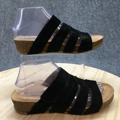 White Mountain Sandals Womens 8 M Fame Strappy Slides Black Leather Open Toe - Image 1 of 4