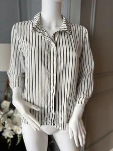 MONKI Blouse Medium M white Black striped top - Picture 1 of 10