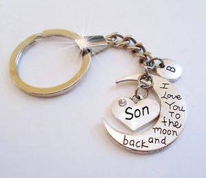 Son I Love You to the Moon and Back Keychain or Zipper Pull, Son Gift - Picture 1 of 6