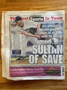 Mariano Rivera 602 Saves NY POST Newspaper NY Yankees 9/20/11 Mo-Town - Picture 1 of 3