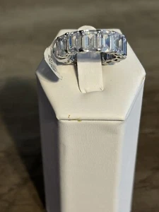 Italo Jewelry Eternity Ring Size 5.75 Sterling Silver Created Sapphire - Picture 1 of 4