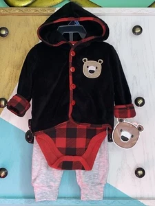 NWT Infant Baby Boy 0-3 M 3 piece Winter outfit Hoodie jacket Bodysuit Pants - Picture 1 of 9