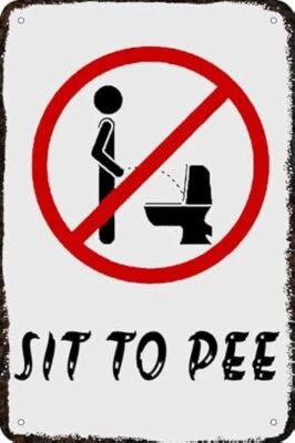 Letreros de metal para sentarse a orinar letrero de hojalata de colección arte divertido decoraciones de pared para el hogar hombre Foto 1 de 4