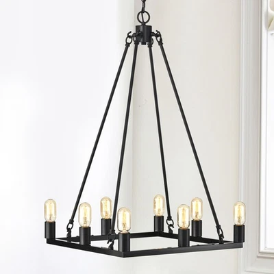 Lámpara de araña cuadrada Vince negra mate de 8 luces Foto 1 de 4