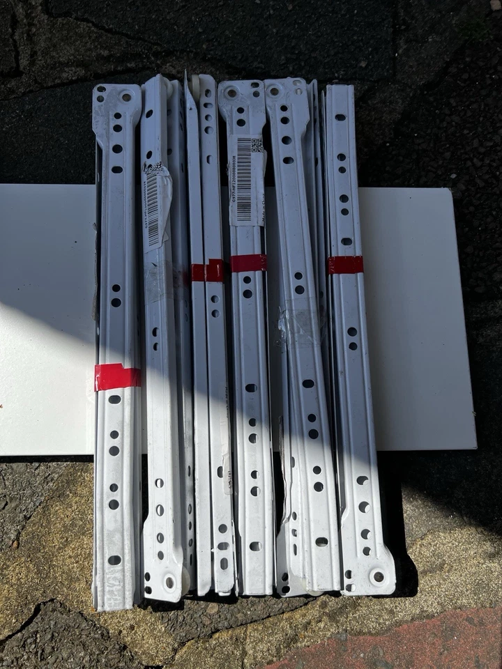 Metal Roller Bottom Fix Kitchen Drawer Runners Slide White Pair Set 350 mm - Image 1 of 1