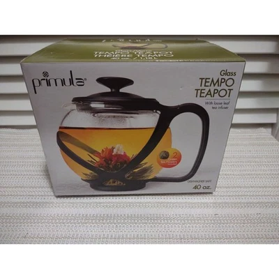 Primula Glass Tempo Round Loose Tea Infuser Teapot 40 oz 1.18 Liter Black/Clear - Image 1 of 4