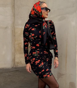 Magda Butrym x H&M HM Rose Appliqued Floral Turtleneck Dress Black Size M New - Picture 1 of 24