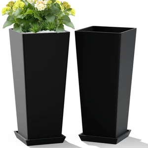 Set of 2 Large Tall Planter for Indoor or Outdoor 24" Tall Flower Pots Tapere... - Picture 1 of 8