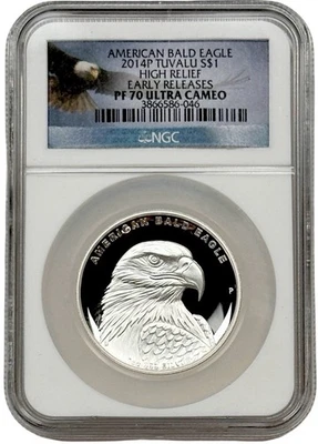 2014 Tuvalu $1 American Bald Eagle High Relief 1 oz Coin NGC PF 70 UC Early Rel - Image 1 of 2