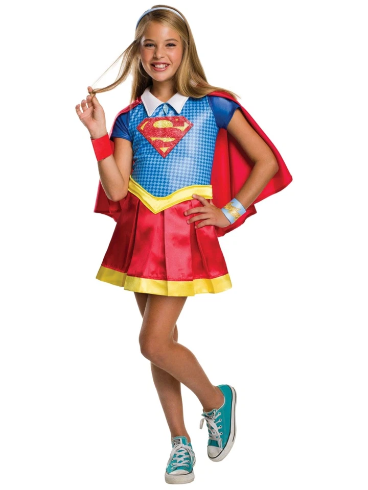 DC SUPERHERO Girls Blue & Red Supergirl Glitter Logo Costume Dress S 4-6 - Image 1 of 1
