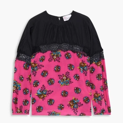 Blusa roja Valentino encaje estampado floral seda crepé de chino, talla 38 Foto 1 de 4