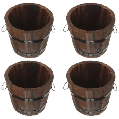 4x Half Whiskey Barrel Wooden Planter Round Plant Pot Outdoor Garden - Image 1 of 4