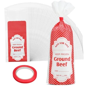 1 lb Red Plaid Ground Beef Freezer Bags Polyethylene Sausage Meat Bags for Fr... - Picture 1 of 6