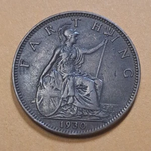 1930 United Kingdom Farthing George V Seated Figure Britannia Trident 20mm coin - Picture 1 of 10