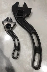 (2) VINTAGE BARCALO BUFFALO 6" & 10” ADJUSTABLE CURVED HANDLE CRESCENT WRENCHES - Picture 1 of 16