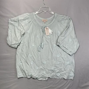 $78 NEW Philosophy Woman Blue Bohemian Peasant Blouse Floral Size 2X Boho Tassel - Picture 1 of 13
