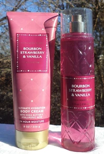 Bath & Body Works BOURBON STRAWBERRY & VANILLA Fragrance Mist Body Cream 2 NEW - Picture 1 of 3