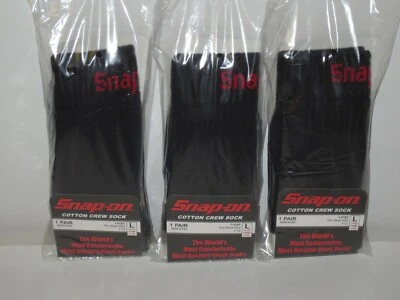 3 PAIRS Men's BLACK Snap-On Crew Socks LARGE ~ FREE SHIPPING ~ MADE IN USA *NEW* - Image 1 of 4