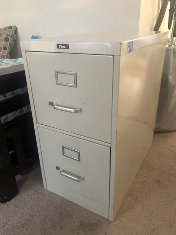 Vtg Metal File Cabinet 2 Drawer Vertical Cream Tan Beige FILEX Office Organize Cover