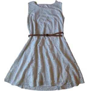 EUC The Childrens Place Pretty White Floral Sheer Overlay Belted Dress, Size 16 - Picture 1 of 3