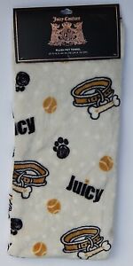 JUICY COUTURE COLLAR PAW PLUSH PET TOWEL DOG THROW BLANKET 27.5 X 44" NEW