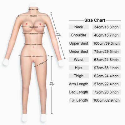 US Stock D/E Cup Silicone Full Body Suit Breast Forms Transgender Crossdresser - Image 1 of 4