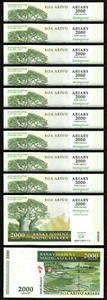 Madagascar 2000 Ariary 2007 - 2012, UNC, 10 Pcs LOT, Consecutive, Comm. P-93 - Picture 1 of 5