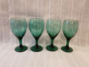 4 Vintage Libbey Juniper Green Teardrop Gold Trim Glasses Bar Wine /Water Glass - Picture 1 of 4