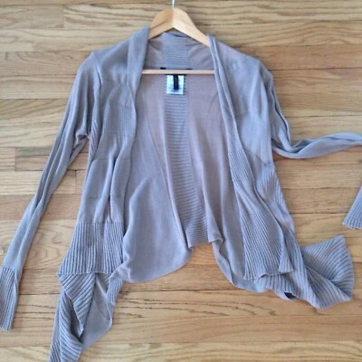BCBGMaxAzria Open Sheer Stripe Cotton Cardigan in Tan Size Extra Small - Imagem 1 de 3