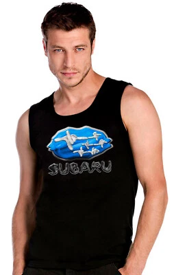 T-shirt smanicata Subaru logo auto immagine dito top serbatoio nero -2869 -SW - Immagine 1 di 2