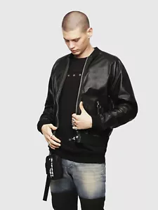 $1000 Designer DIESEL Men's Moto Bomber Biker Leather Racer Jacket M - Picture 1 of 10