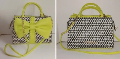 Betsey Johnson Big Yellow Bow Black White Dot Satchel Shoulder Bag Purse - Image 1 of 4