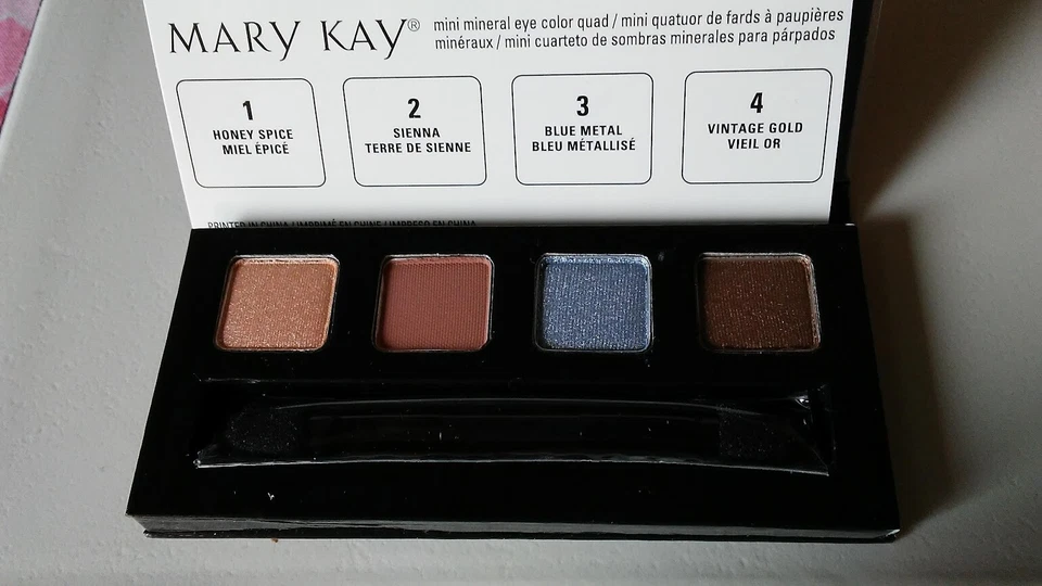 Mary Kay Mini Mineral Eye Color Quad HoneySpice Sienna Blue Metal Vintage Gold - Image 1 of 1